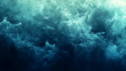 Abstract ocean waves in teal and blue digital art design.