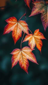 Scarlet maple leaves whisper against a deep teal hush.