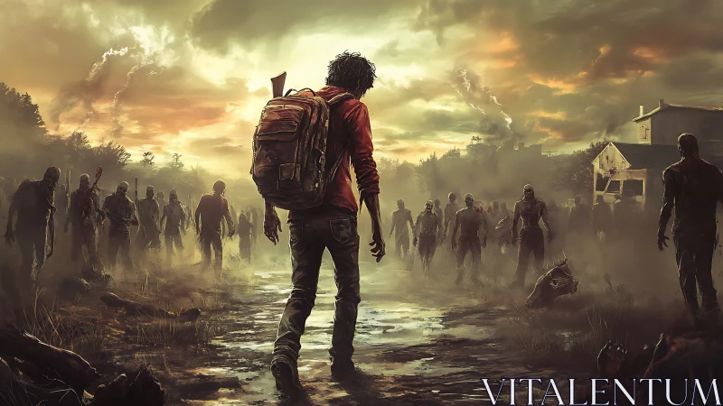 Lone survivor advances through fog toward encircling zombies