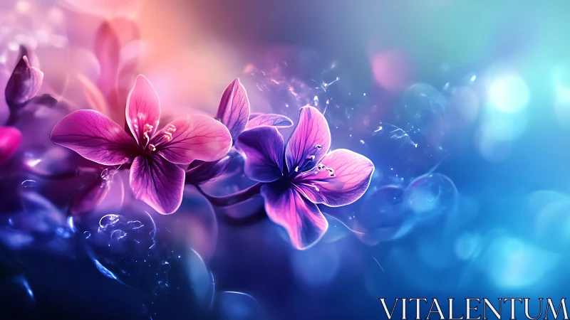 Pink and Purple Flowers with Luminescent Bokeh Effects in Soft Focus Composition