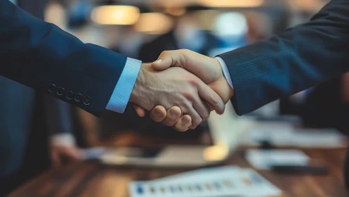 Executive Handshake Agreement in Professional Corporate Setting.