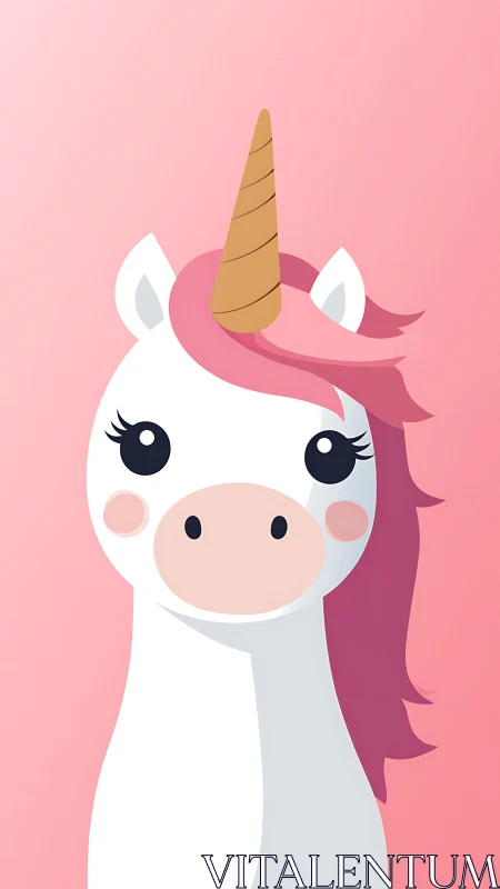 Cute white unicorn portrait against soft pink gradient