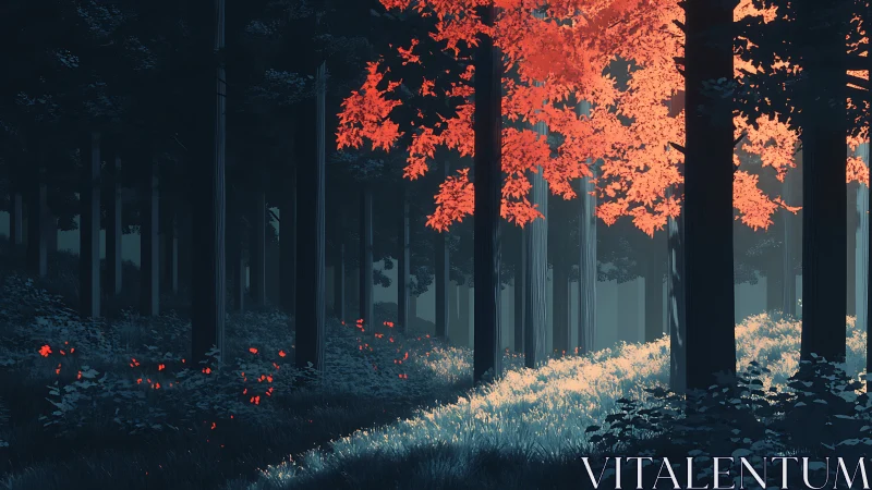 Autumn Forest Corridor: Luminous Foliage Against Deep Shadow