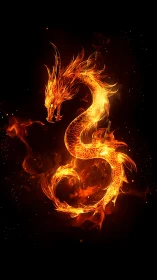Blazing fire dragon coils in darkness and radiates power.