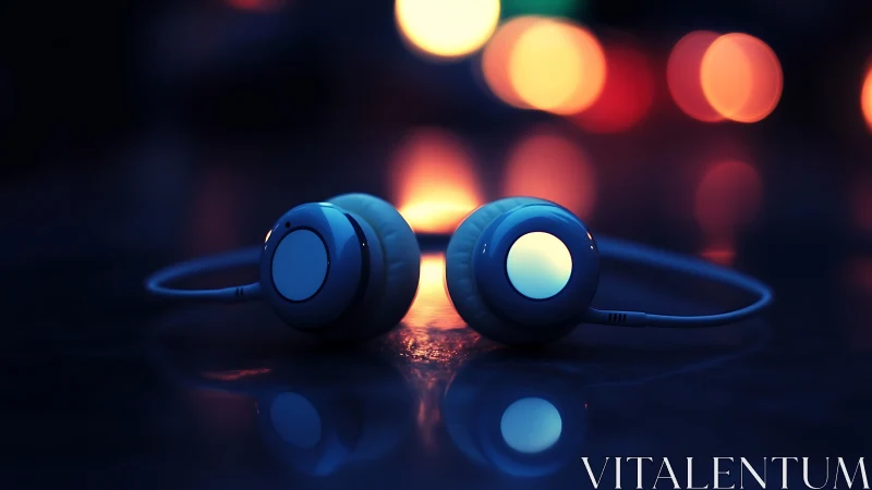 Low-key close-up of headphones with shallow depth and bokeh lighting