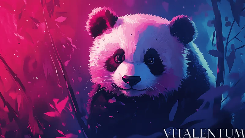Neon forest panda glows between magenta dreams and midnight blue.