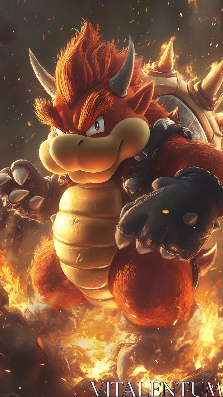 Fiery reptilian warrior rendered in cinematic 3D lighting.