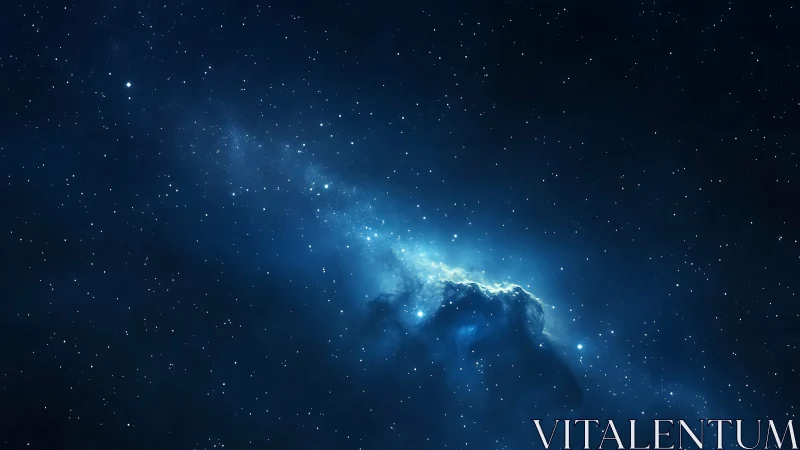 Quiet starlit nebula drifts gently through a deep blue sky