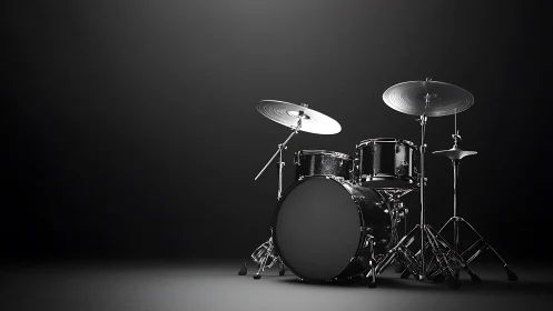 Studio drum kit in dramatic low key photographic lighting.