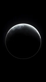 Crescent planetary sphere rendered against uniform black space