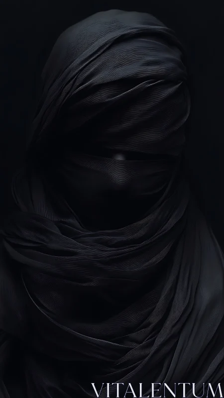Shrouded wanderer wrapped in shadow-soft midnight cloth.