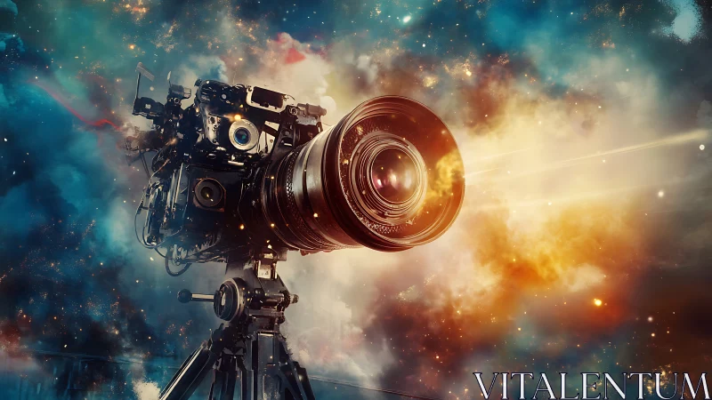 Cinematic camera portal exploding through vibrant nebulae.