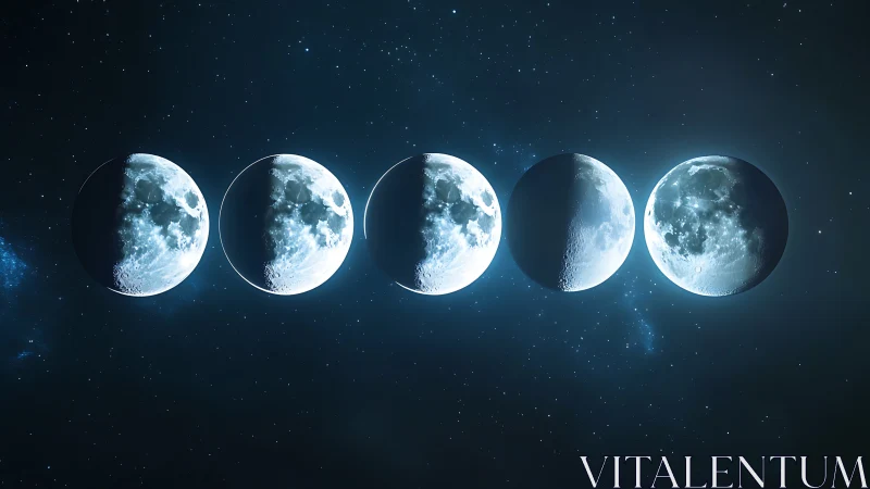 Luminous lunar phases aligned across deep night sky.