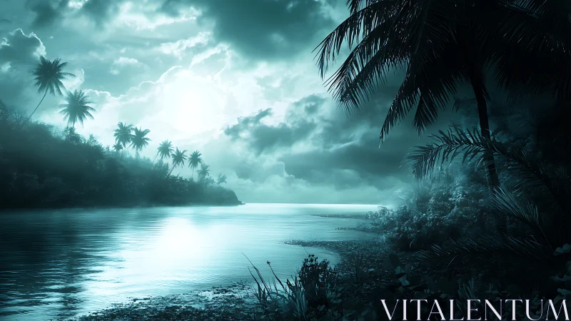 Tropical Lagoon at Dusk Under Dramatic Sky