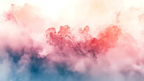 Ethereal pink ink clouds swirling through soft mist.