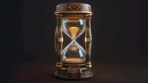 Ornate Hourglass with Gold Detailing in Dramatic Lighting.