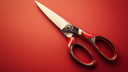 Professional Scissors on Red Background.