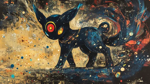 Celestial fox silhouette strides through swirling cosmic splashes