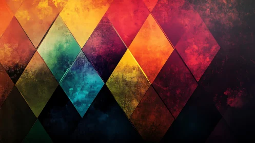 Vibrant Diamond Pattern Abstract Art with Grunge Texture.