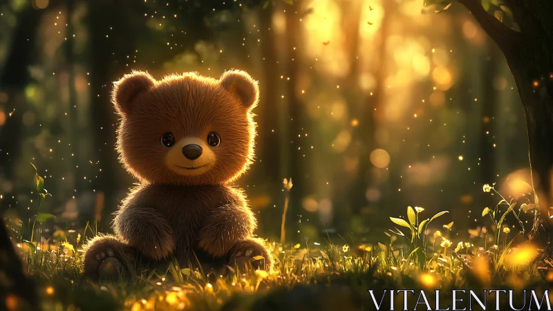 Soft lit teddy bear rendered in cinematic digital painting