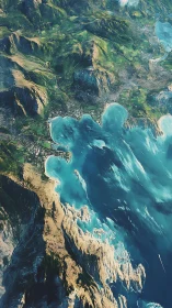 Turquoise coastal bays with steep rocky cliffs and green alpine terrain.