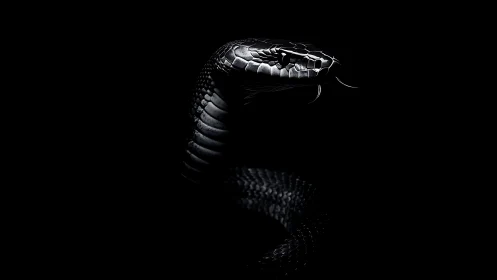 Midnight serpent arches upward, carved in glints of silver