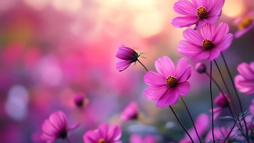 Pink cosmos flowers with selective focus depth of field technique