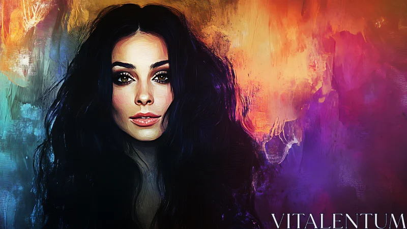 Midnight muse framed in molten sunset color storms.