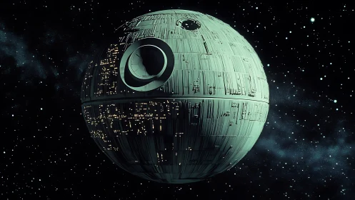 Cold war moon-machine glides silently through star-salted void