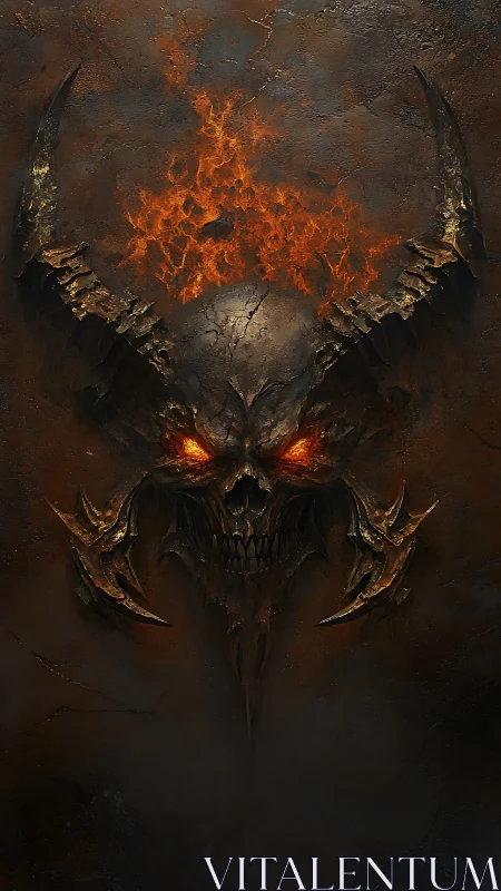 Volcanic horned skull sigil with molten ocular fissures.