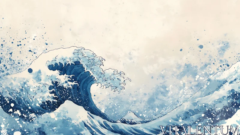 Ink-splashed ocean wave surges into a dreamy endless horizon.