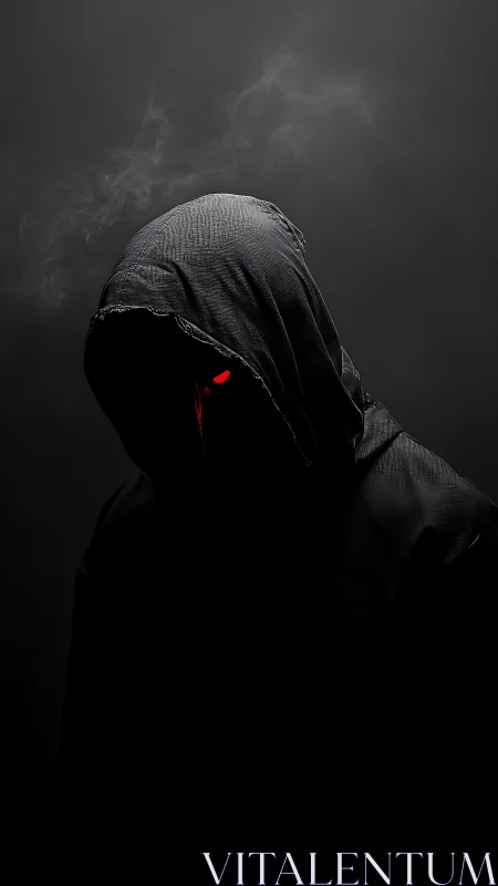 Hooded shadow wreathed in smoke and a single red gaze.