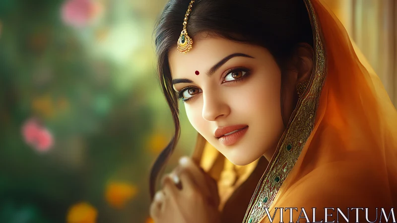 Elegant Indian Woman in Traditional Attire, Soft Portrait Style.
