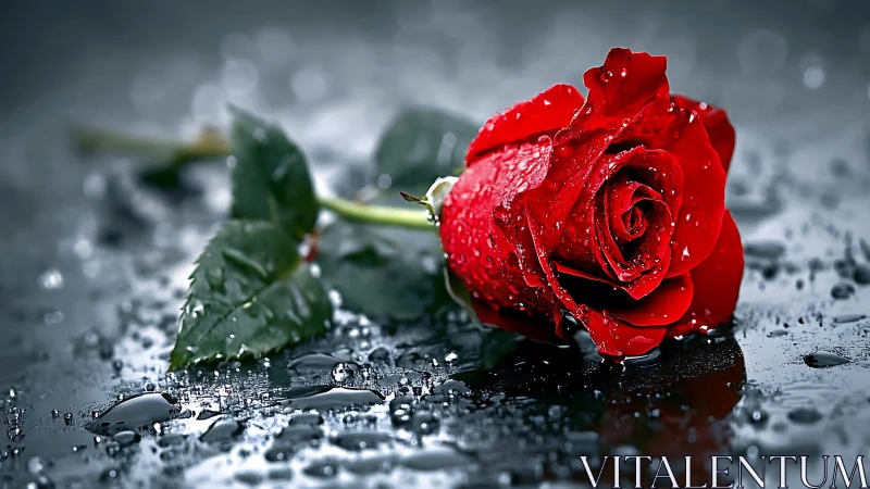 Crimson Love Letter: Rose Drowning in Rain.