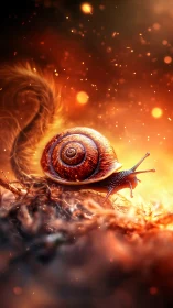 Gentle glowing snail wandering through warm sunset magic.