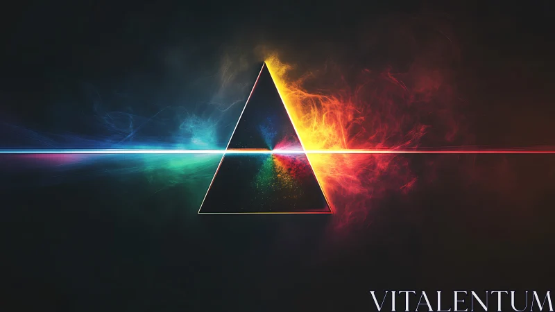 Prism triangle splitting horizontal light into color spectrum.