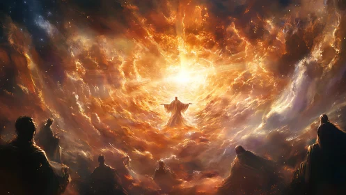 Radiant sky gathering around a luminous cosmic guide.