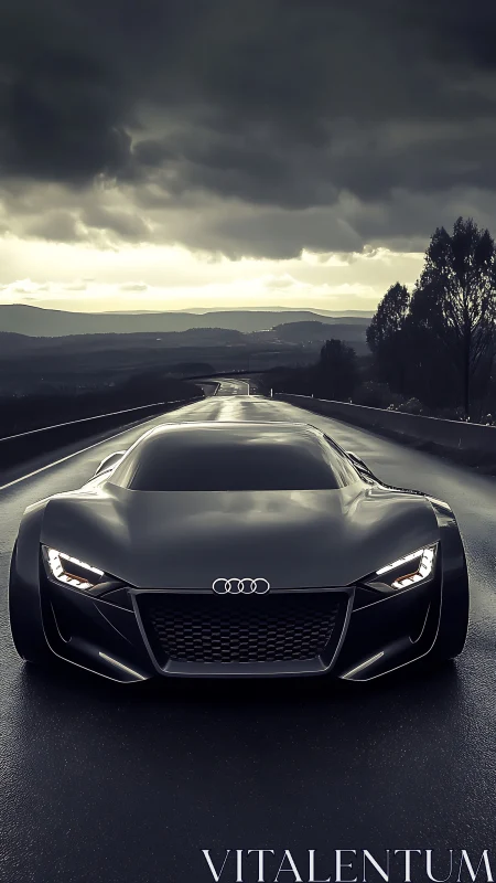 Midnight highway with sleek futuristic sports car scene.