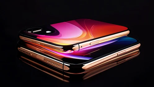 Premium Smartphones Stacked in Warm Colors and Light.