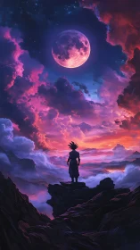 Midnight sky wanderer beneath a luminous dreamer moon.