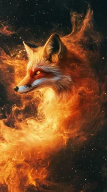 Volumetric fire fox portrait merges fur detail with nebular embers