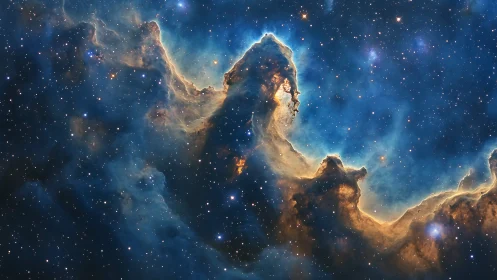 Star-forming nebula with ionized gas pillars and dust lanes