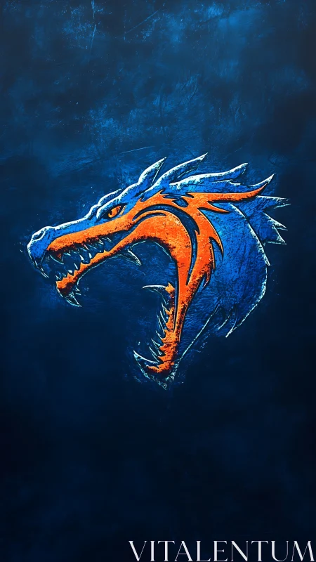 Fiery blue dragon emblem roars over dark textured void