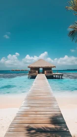 Tropical Overwater Bungalow Resort with Wooden Pier.