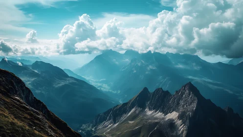 Cloud caravans drift above teal-shadowed alpine spires