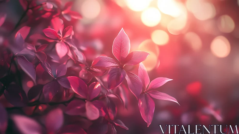 Pink Foliage With Bokeh Light Background.