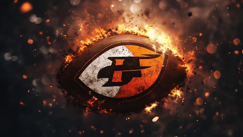 Inferno-laced football emblem blazing through smoky sparks.