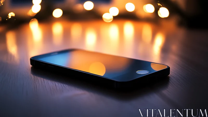 Modern Smartphone Glows Amid Bokeh Lights. Product.