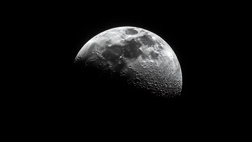Quiet half moon glows gently against a deep night sky.