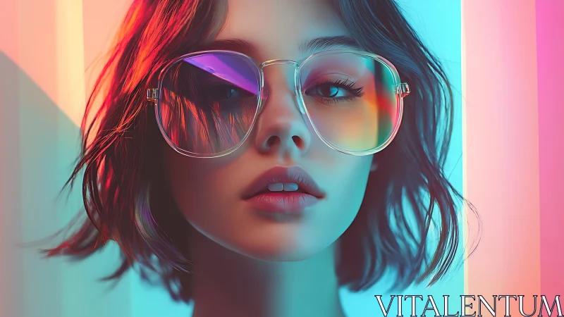 Neon reflections quietly rewrite her gaze behind glass